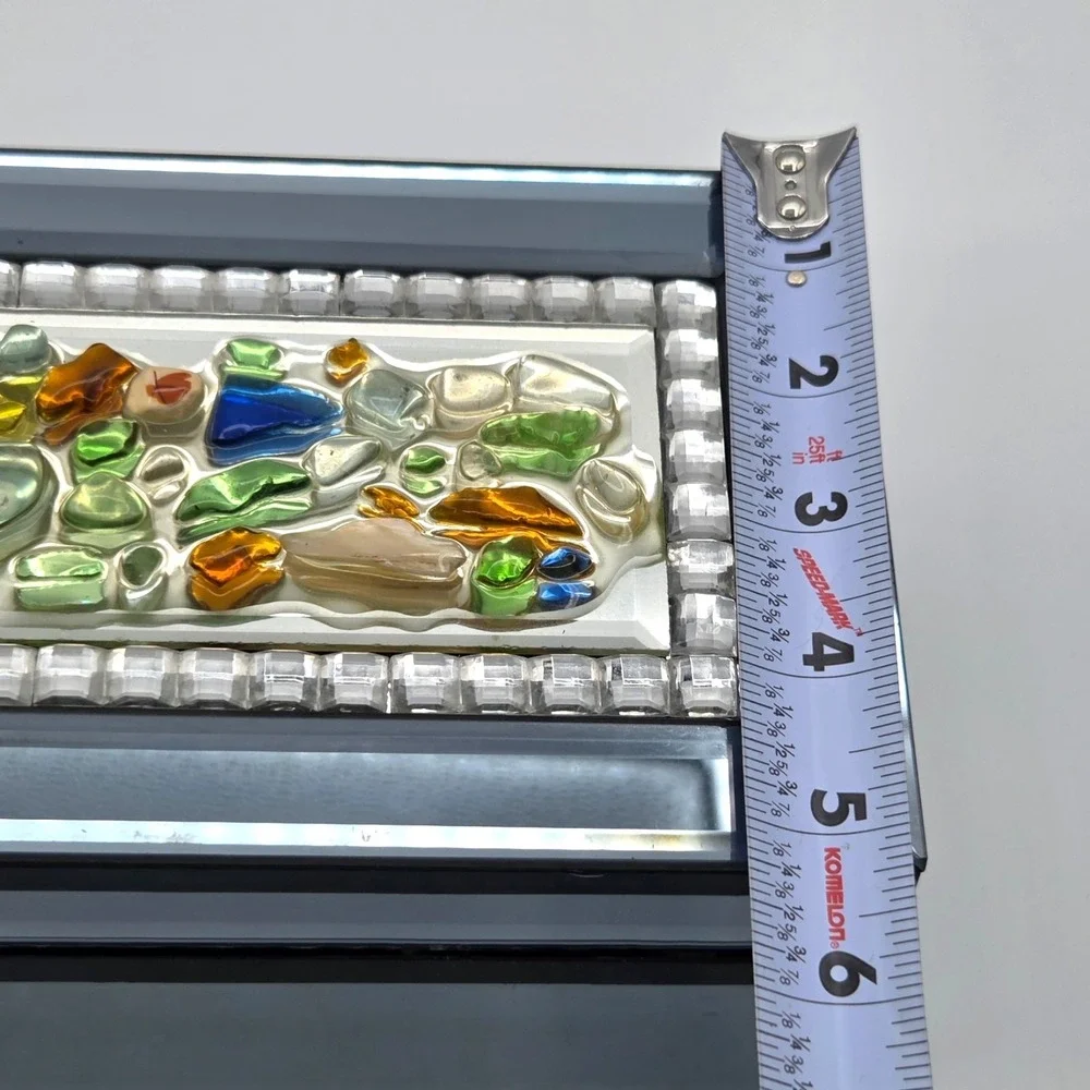 Vintage Mirrored Hinged Jewelry Box Beveled Edges with Mosaic Mixed Glass Pieces